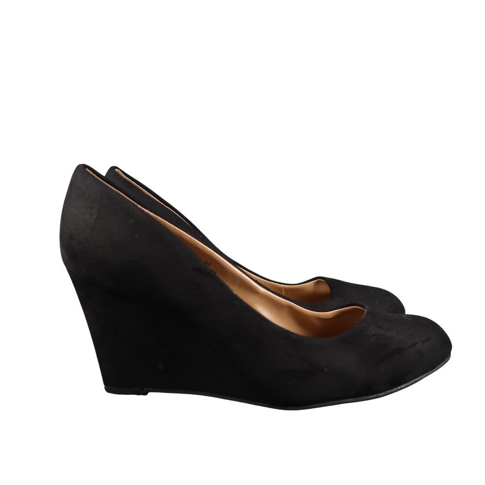 Merona Shoes Womens 6.5 Wedge Pumps Round Toe Black Classic Heels Slip On